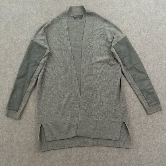 AX Armani Exchange Cardigan Sweater Womens Medium Gray Wool Leather - Picture 1 of 16
